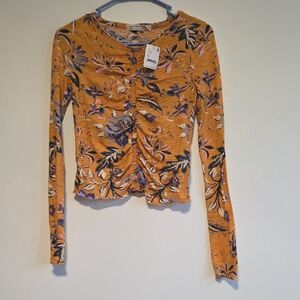 We The Free Orange and Purple Floral Long Sleeve Top